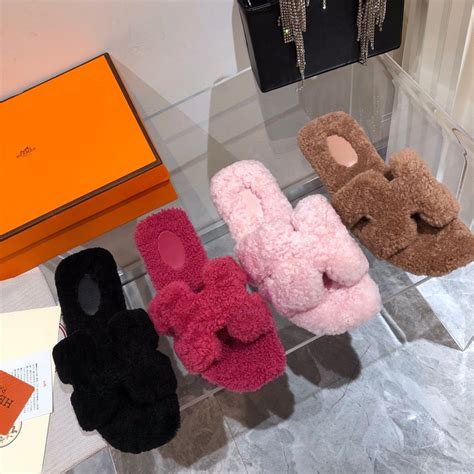 hermes furry slippers|Hermes women sandals.